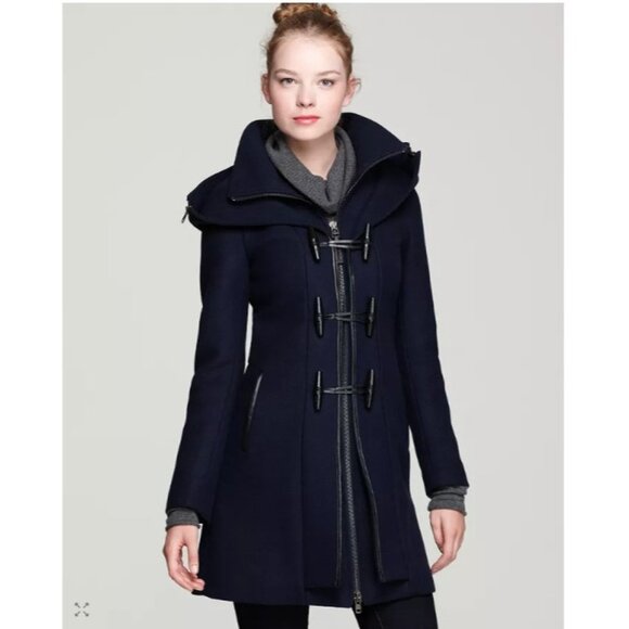 Mackage Steffy Wool blend Coat with Toggle and Zip Off Hood size S Navy - Picture 1 of 11